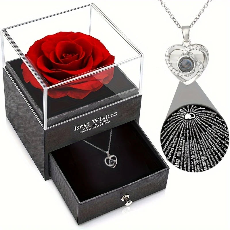  Rose Gift Box Set with  Pendant Necklace  