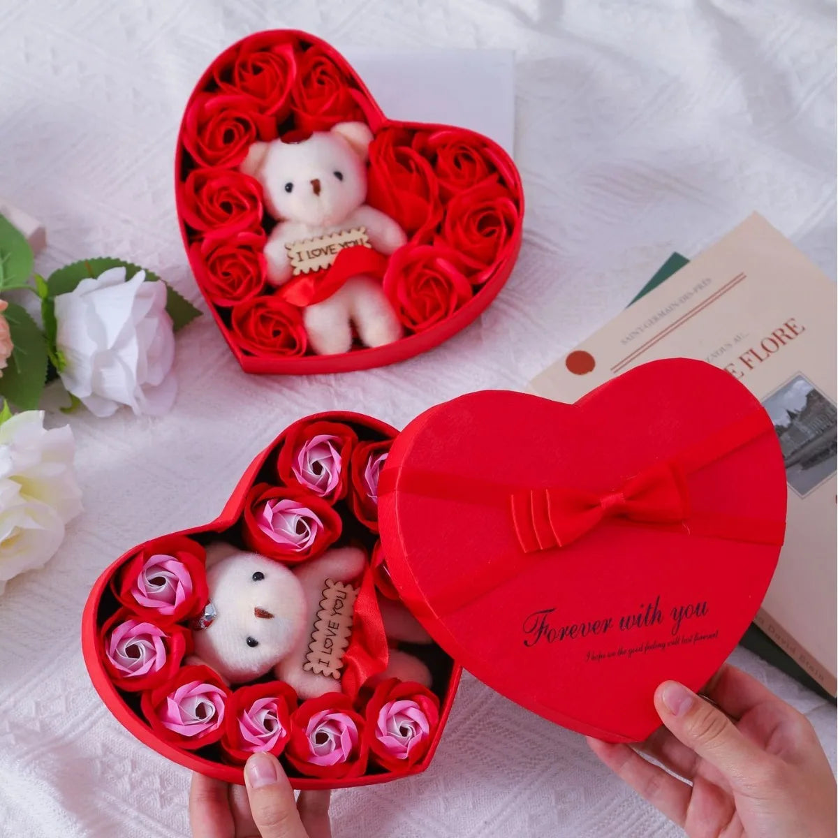 Valentine's Day Gift Box with Bear Soap and Rose Flower's