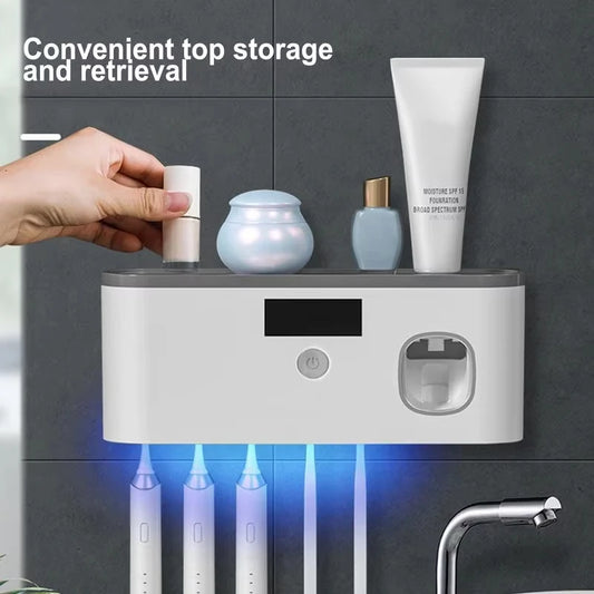 Wall Toothbrush Holder 5 Slots UV Toothpaste Dispenser