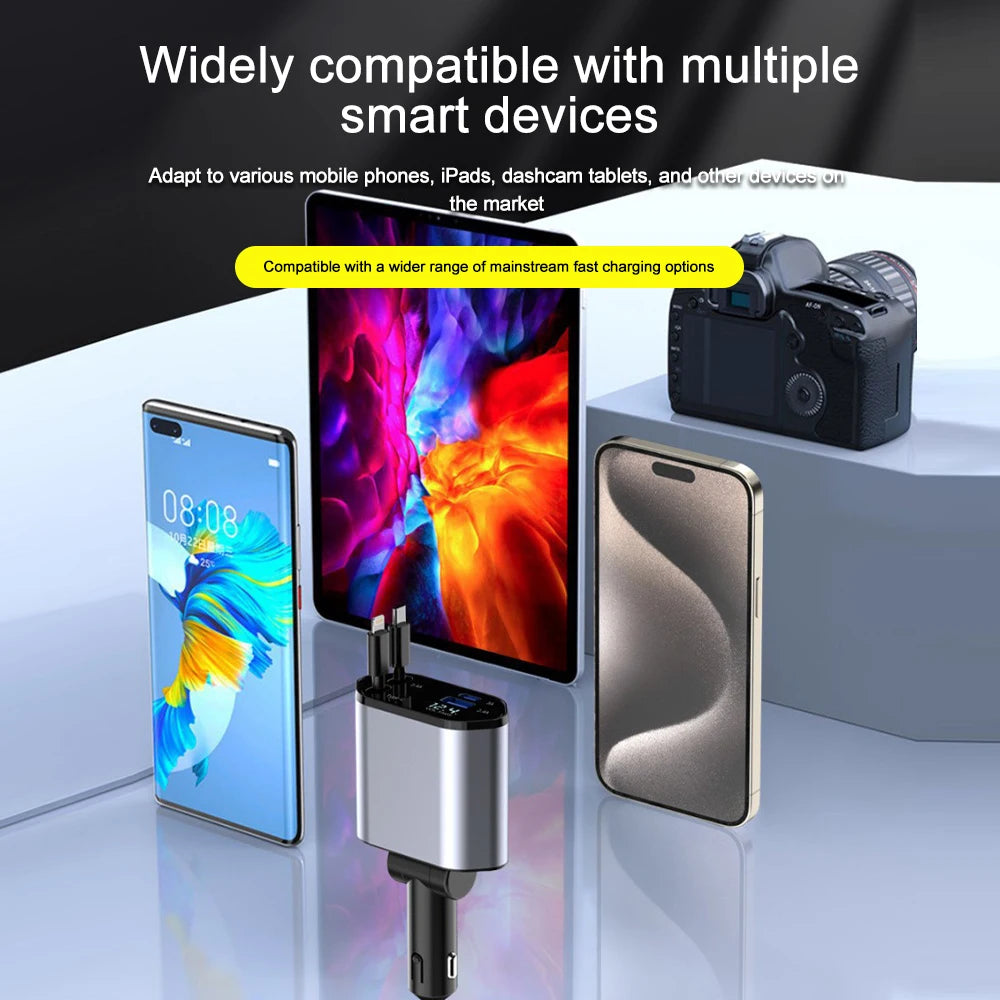 4 IN 1 Car Phone Charger 120W. Display For IPhone Huawei Samsung