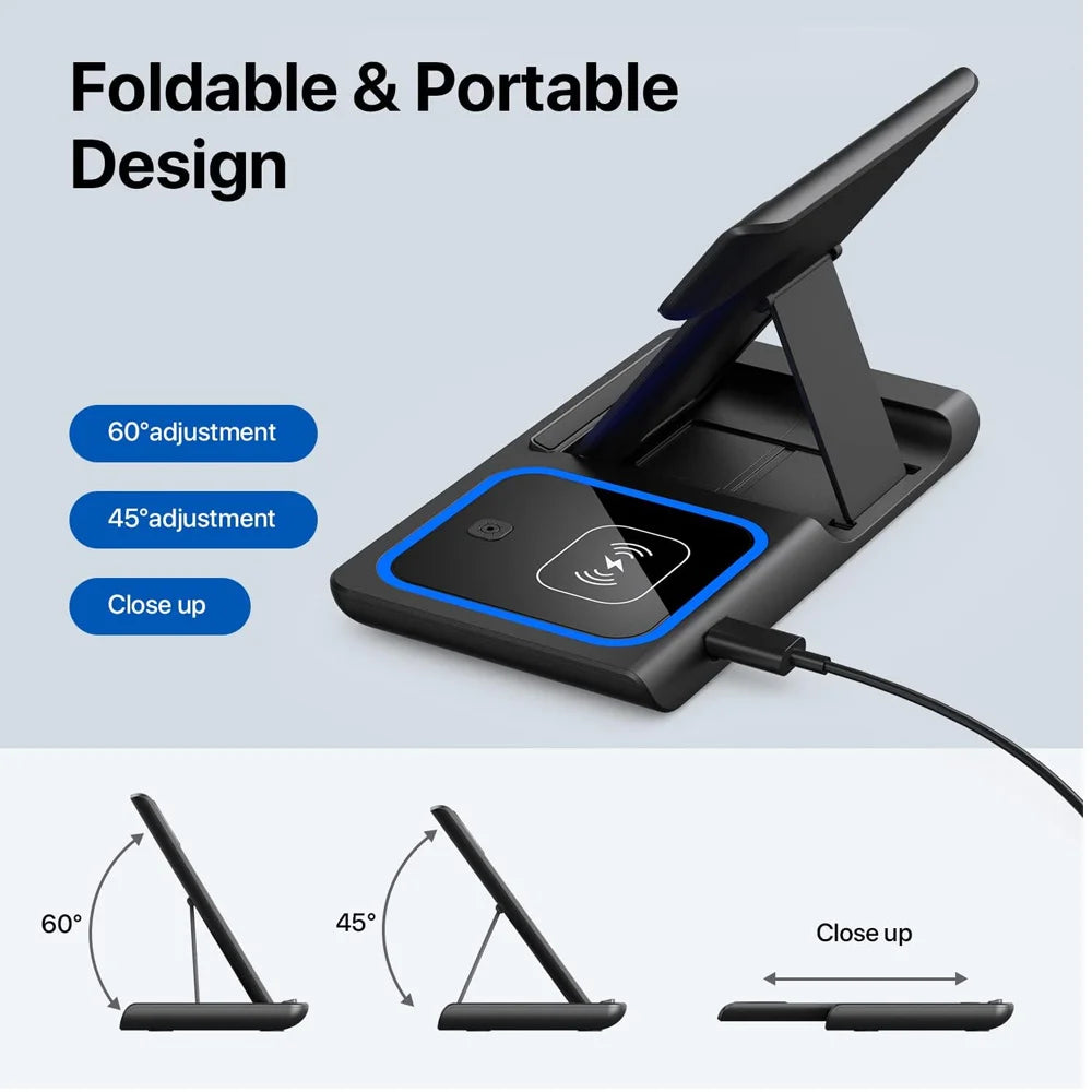 3 in 1 Fast Wireless Charging Station For iPhone 17- 12 Apple Watch 9 8 7 6 5 Airpods Pro