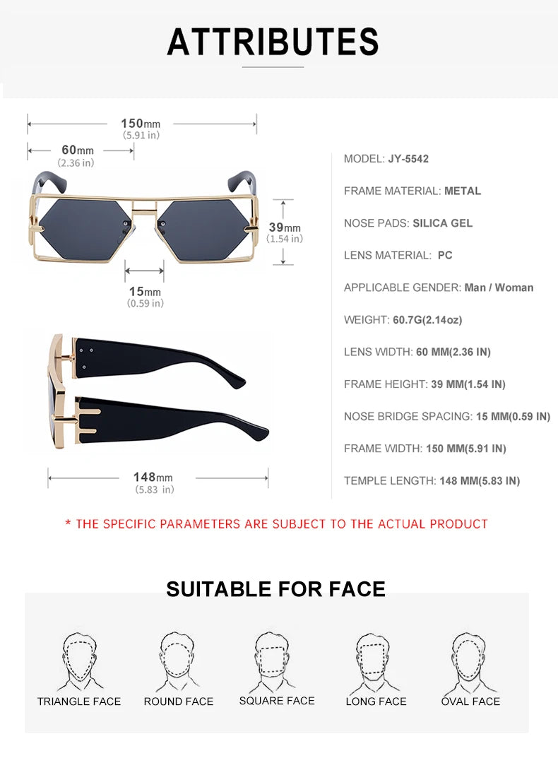 Luxury Hollow Metal Frame Sun Glasses
