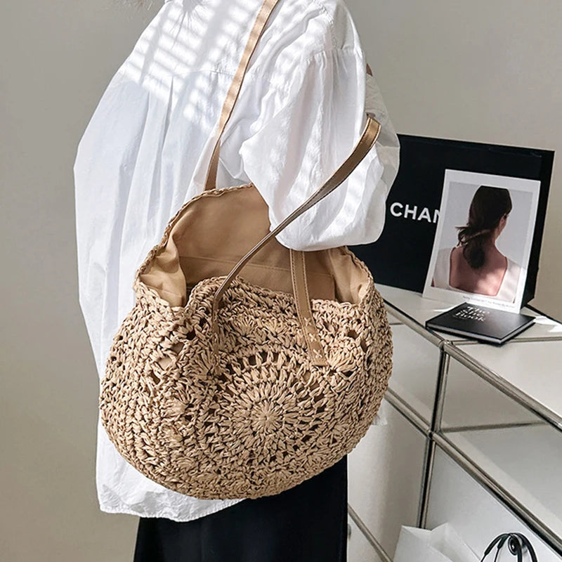 Large Capacity Straw Woven Shoulder Bag