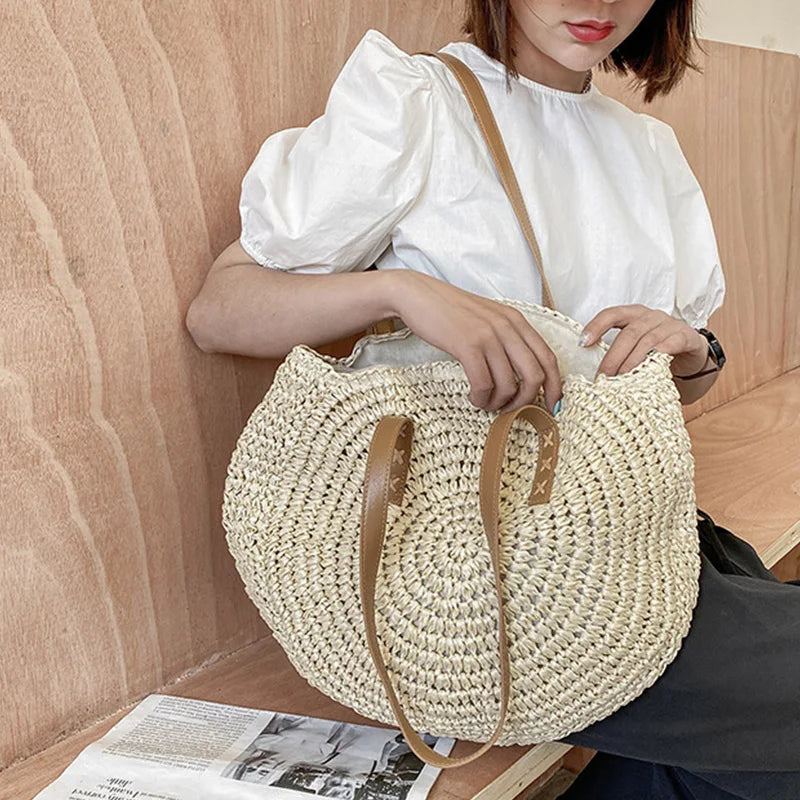 Large Capacity Straw Woven Shoulder Bag