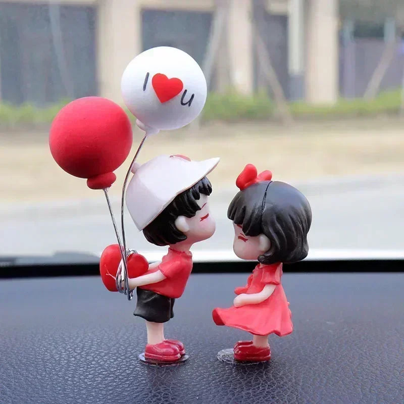 Cartoon Resin Couples Figurine Cute Lovers Balloon Ornament for Car Dashboard;Office Desktop;Home Decor