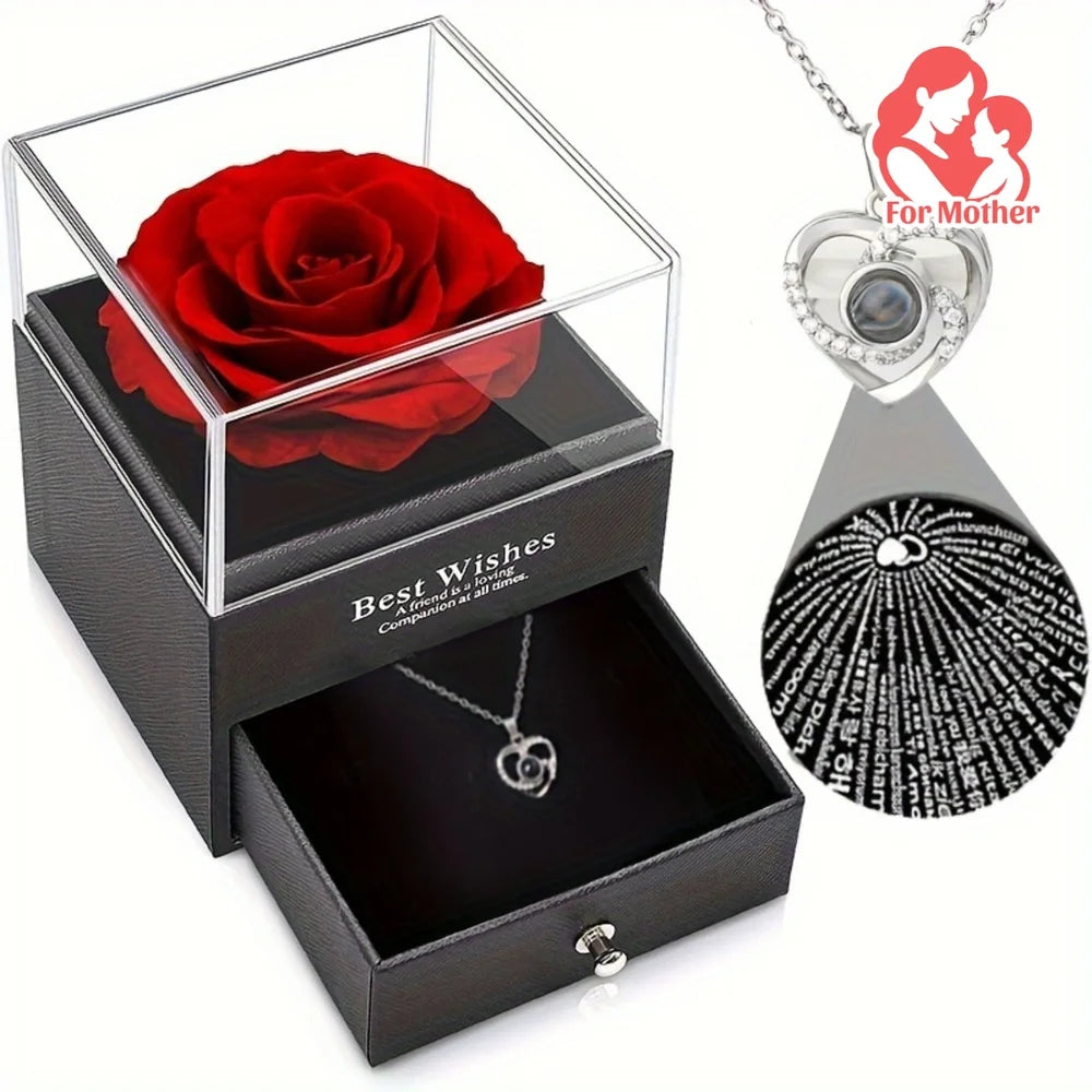  Rose Gift Box Set with  Pendant Necklace  