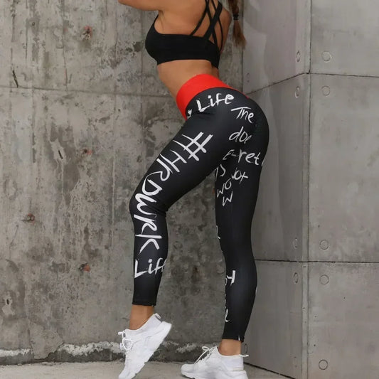 Letter Printed Women Sport Leggings