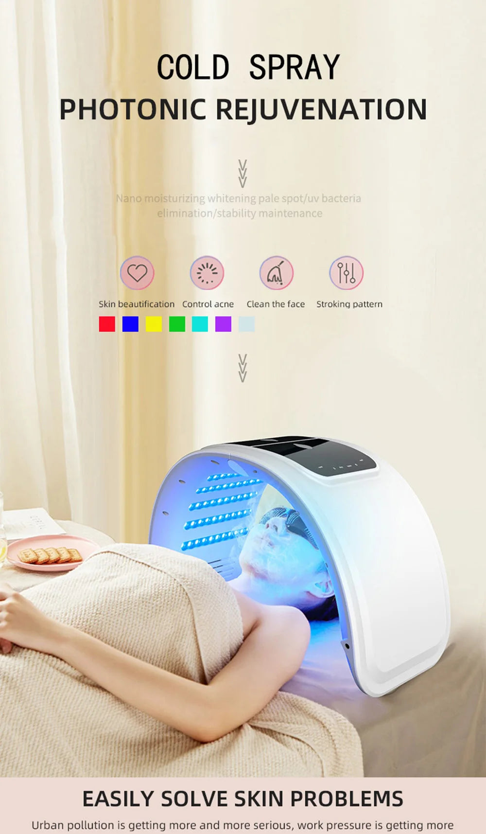 7 Colors LED Face Mask PDT Equipment SPA Facial Spray Device