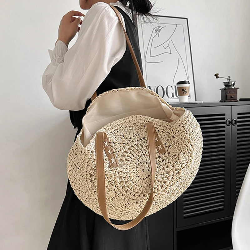 Large Capacity Straw Woven Shoulder Bag