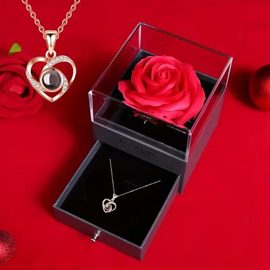  Rose Gift Box Set with  Pendant Necklace  