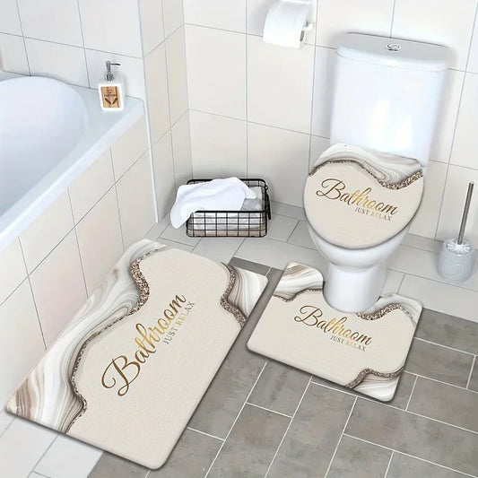 3 Piece Set Marble Texture Bathroom Floor Mat