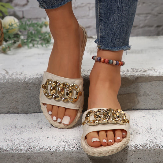 Crystal Gold Metal Chain Platform Sandals