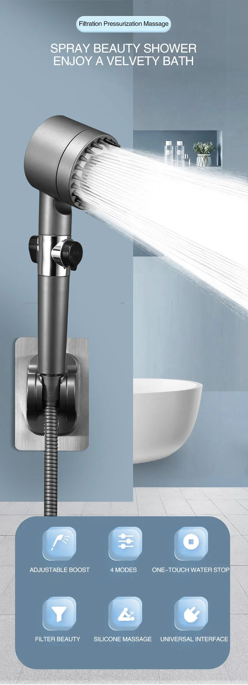 3-mode Adjustable High-Pressure Shower Head