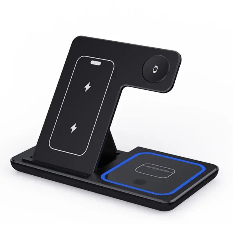 3 in 1 Wireless Charger Stand Pad Foldable Fast Charging Station Dock For iPhone 16 15 14 13 12 11 X 8 Apple Watch Airpods