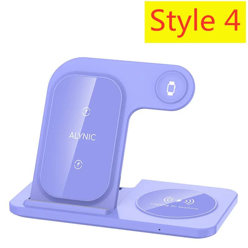 3 in 1 Wireless Charger Stand Pad Foldable Fast Charging Station Dock For iPhone 16 15 14 13 12 11 X 8 Apple Watch Airpods