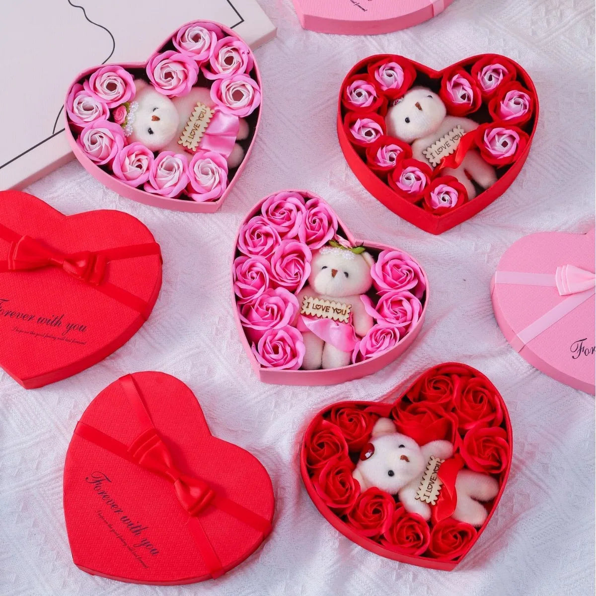 Valentine's Day Gift Box with Bear Soap and Rose Flower's
