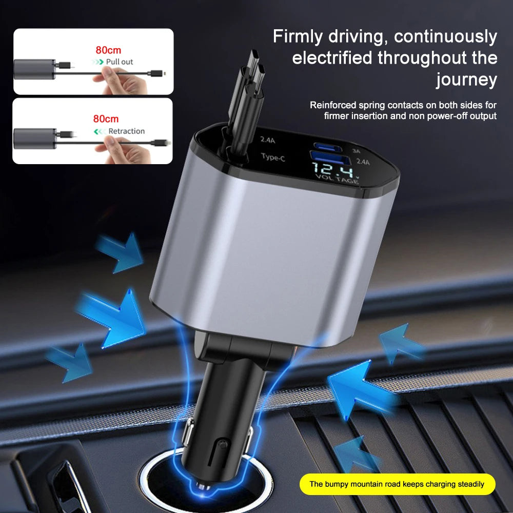 4 IN 1 Car Phone Charger 120W. Display For IPhone Huawei Samsung