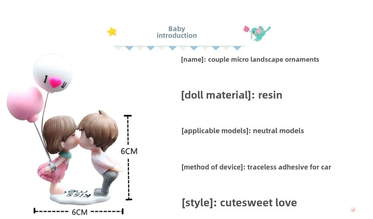 Cartoon Resin Couples Figurine Cute Lovers Balloon Ornament for Car Dashboard;Office Desktop;Home Decor
