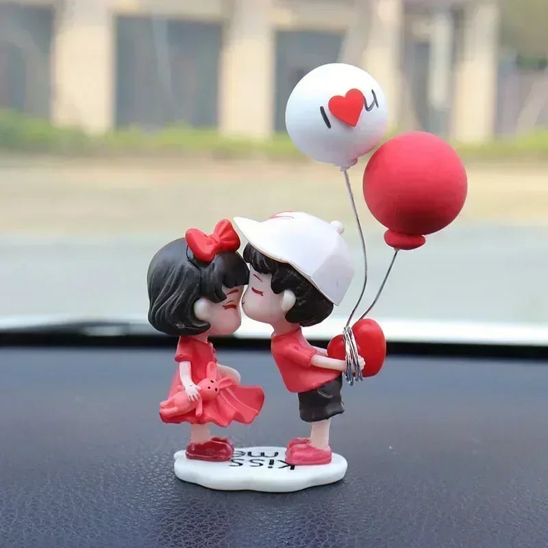 Cartoon Resin Couples Figurine Cute Lovers Balloon Ornament for Car Dashboard;Office Desktop;Home Decor