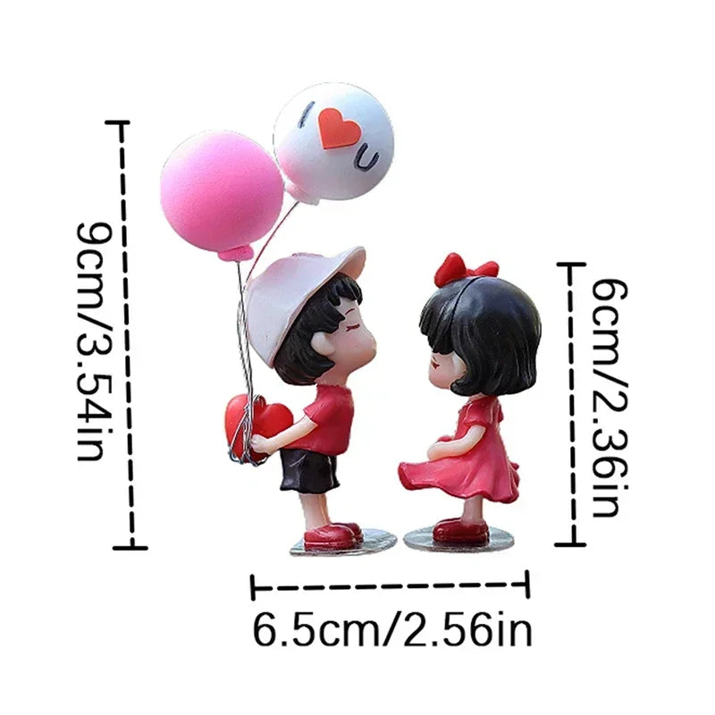 Cartoon Resin Couples Figurine Cute Lovers Balloon Ornament for Car Dashboard;Office Desktop;Home Decor
