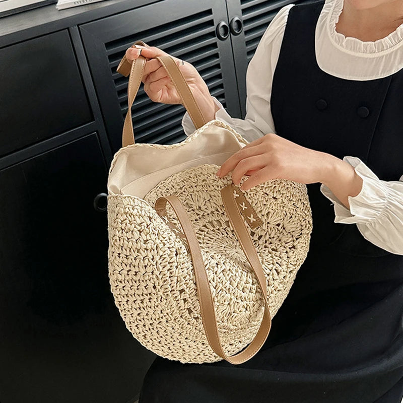 Large Capacity Straw Woven Shoulder Bag